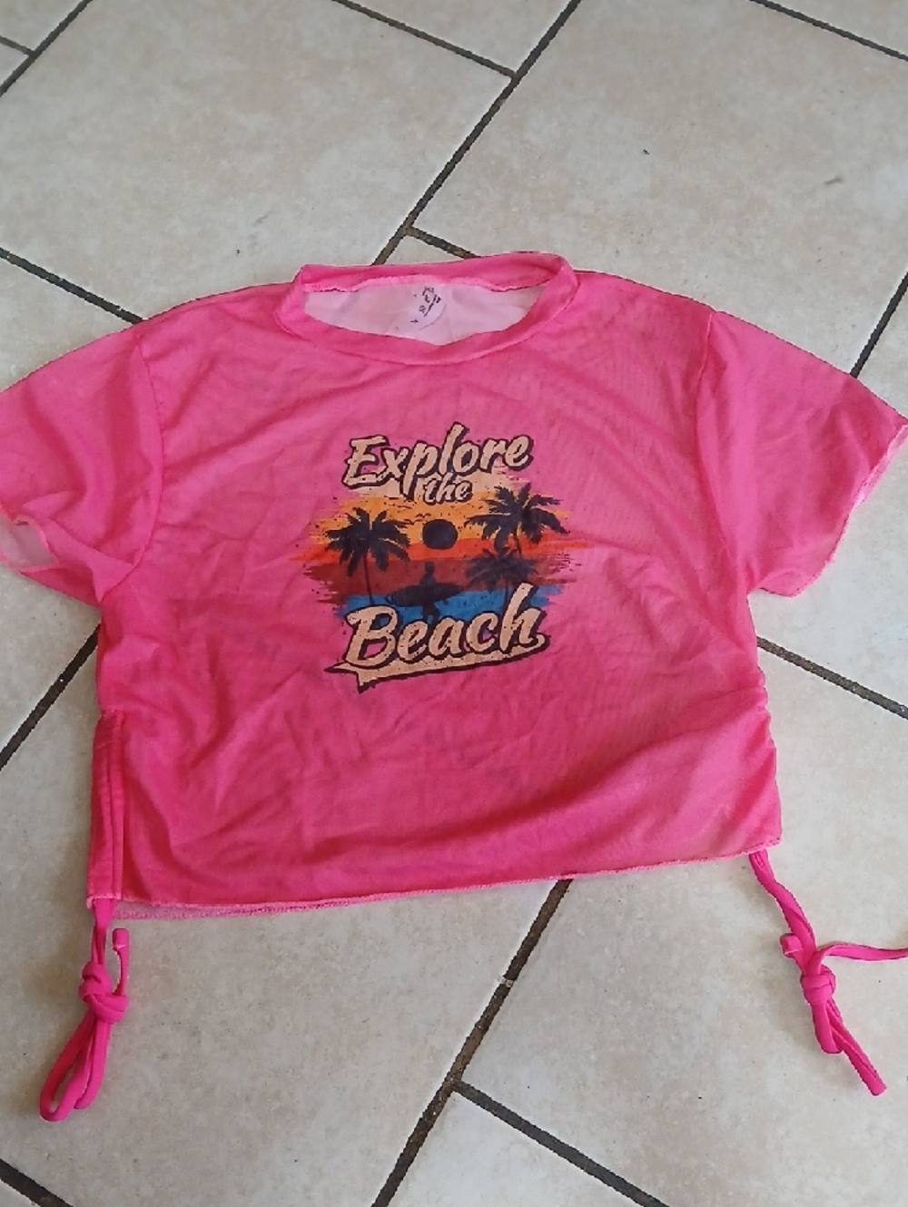 SOURCE UNKNOWN Womens Size XL Pink Sheer Beach Graphic Swim Coverup